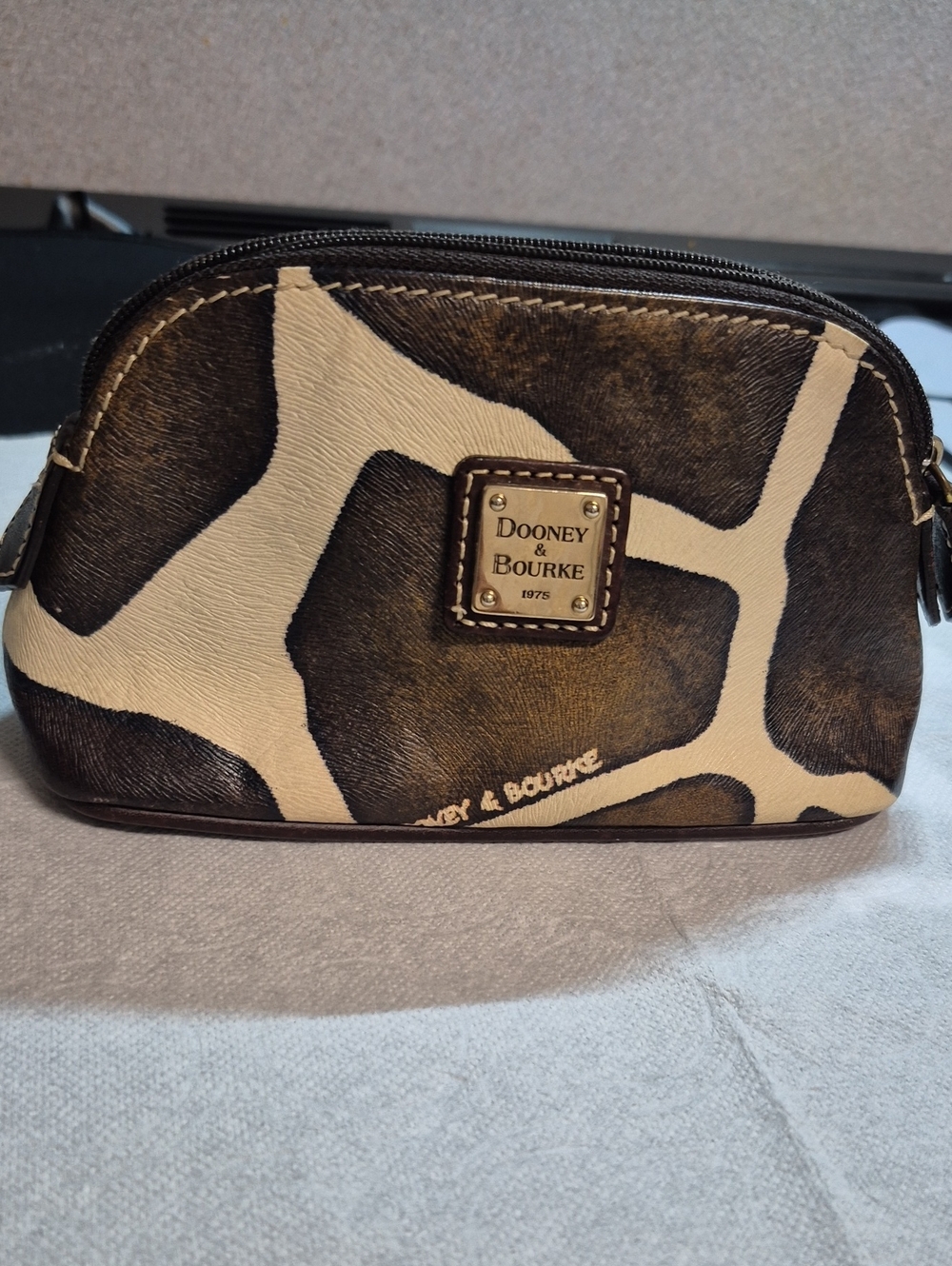 Dooney & Bourke Brown and Cream Giraffe Print Cosmetic Pouch